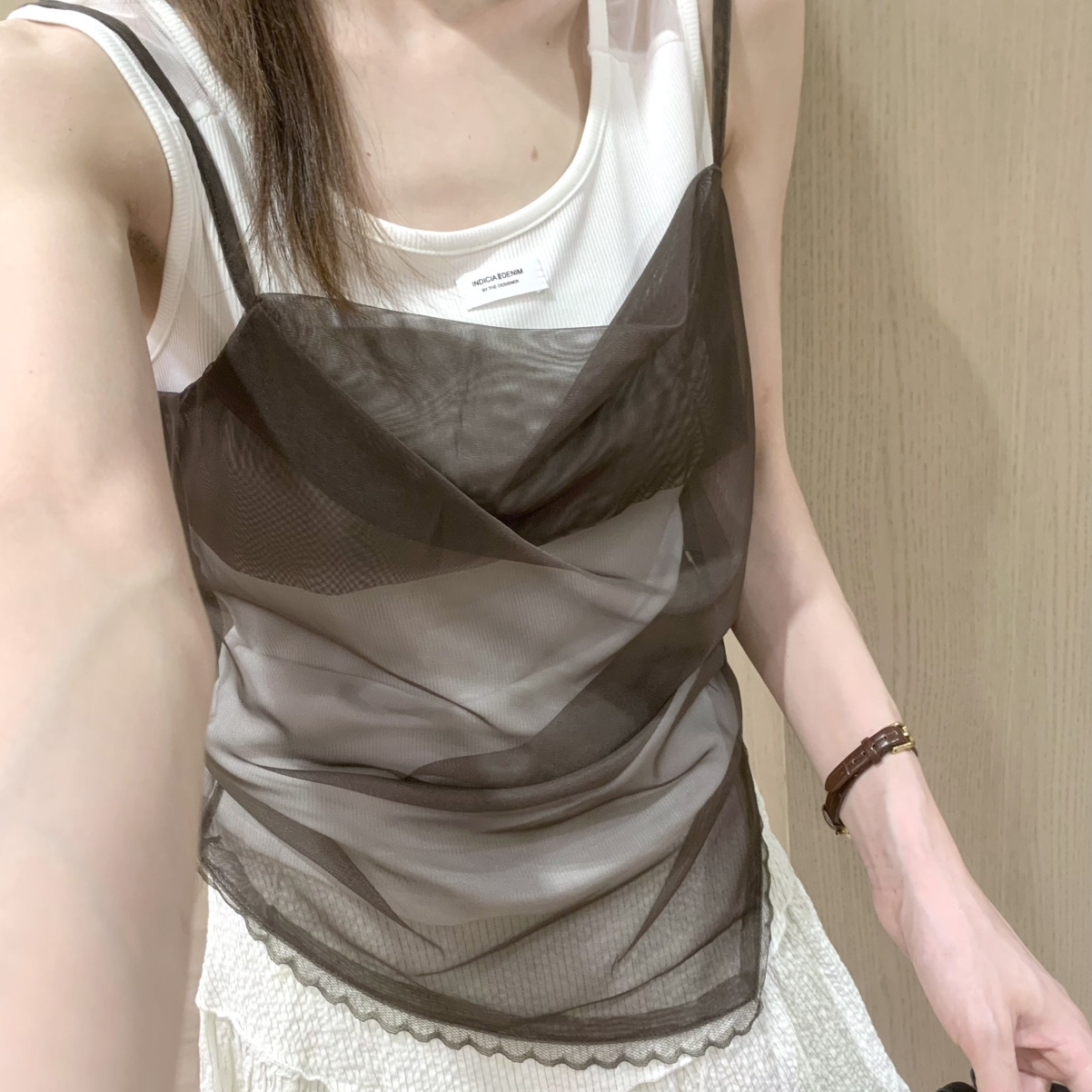 拿铁-全员自留小韩荡领吊带百搭小衫+百搭背心两件套套装1968U164图片