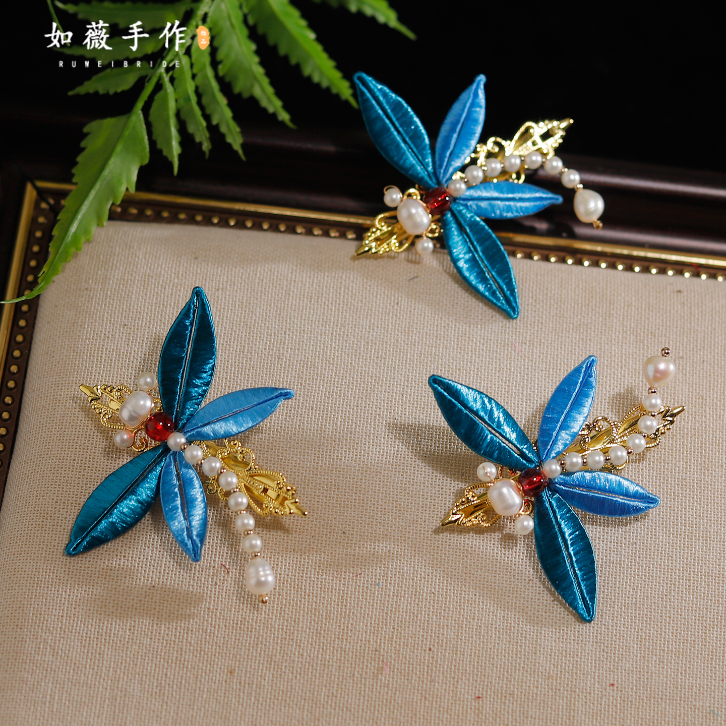 新款手工缠花蜻蜓珍珠发饰