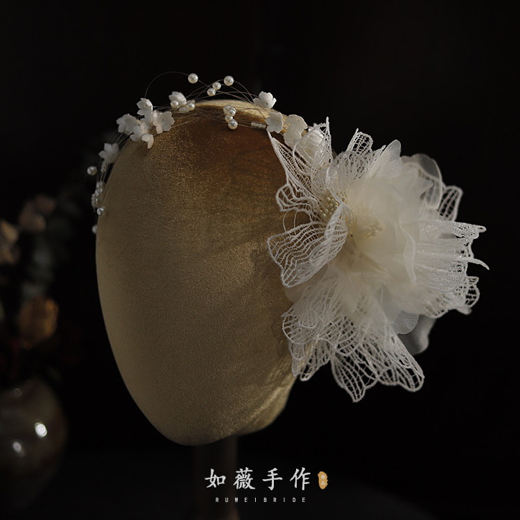 蕾丝绢纱花铃兰串珠流苏发夹头饰