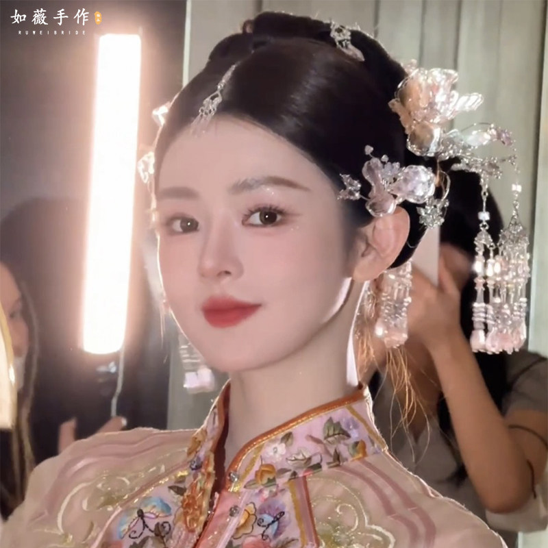 如薇原创中式新娘秀禾头饰古典结婚发饰婚礼造型龙凤挂配饰