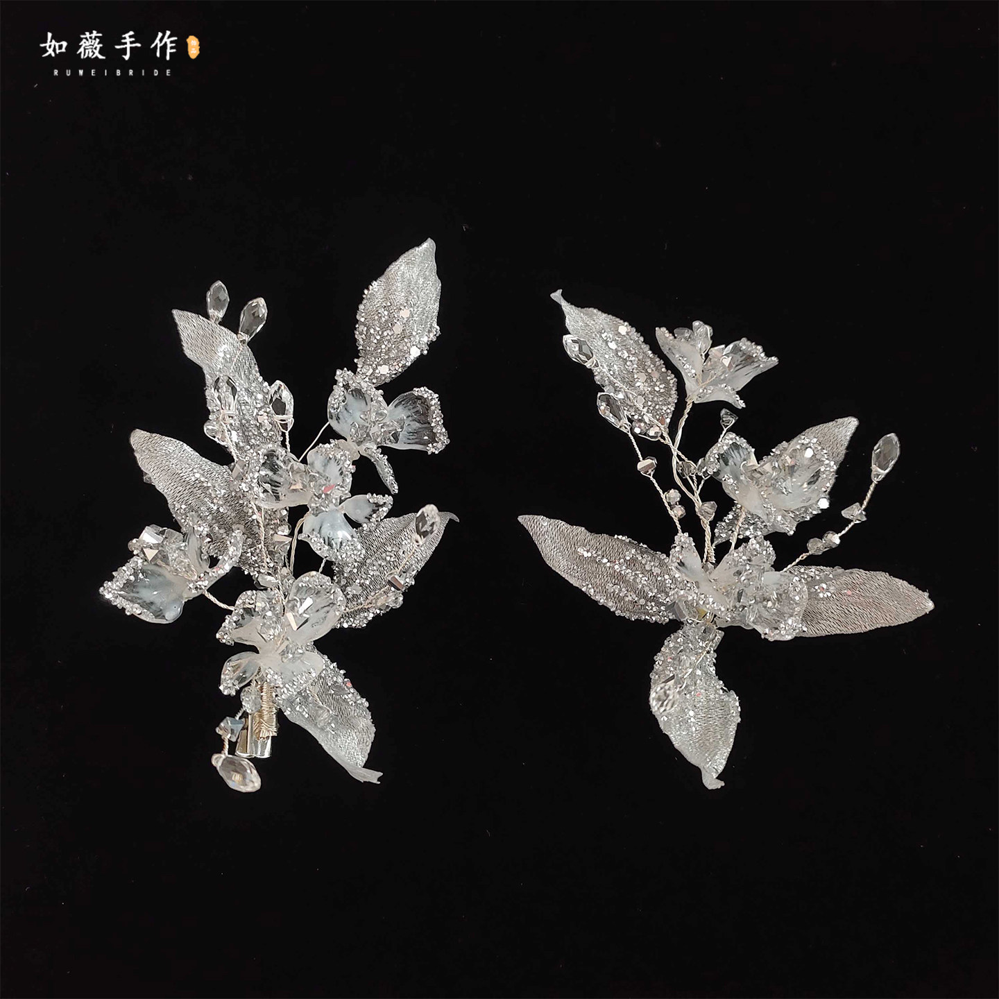 新款新娘银色亮片蝴蝶侧边夹头饰甜美简约发饰婚纱晚礼服拍照配饰