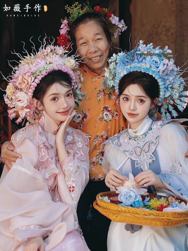成品泉州浔浦女簪花头饰民族风头簪高端仿真鲜花发箍簪花新款头饰