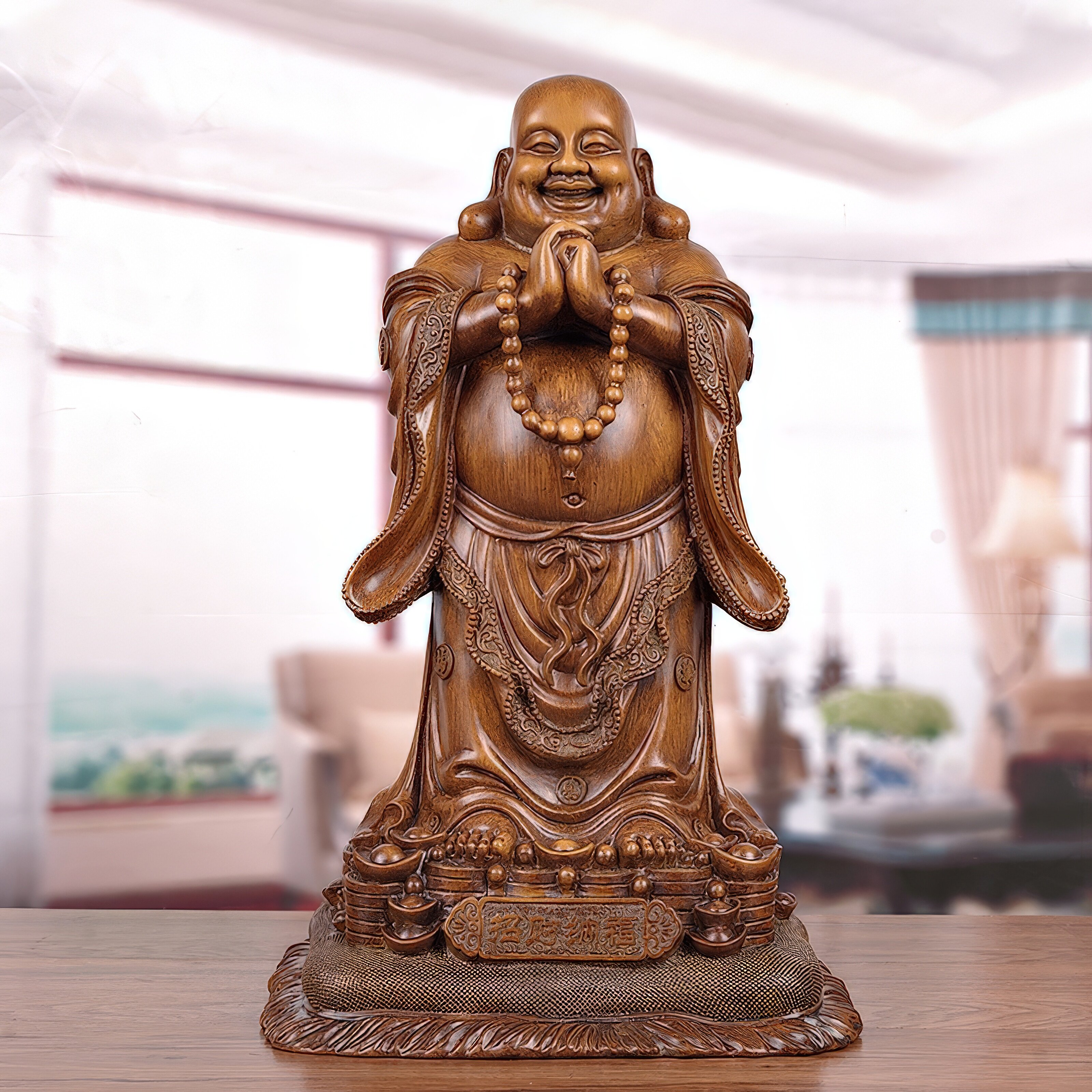 招财大肚弥勒佛佛像摆件客厅家里供奉开心笑佛菩萨工艺品乔迁礼物