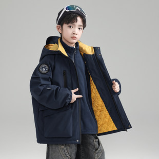 男童冲锋衣三合一可拆卸2026新款加厚中大儿童加绒夹棉秋冬季外套