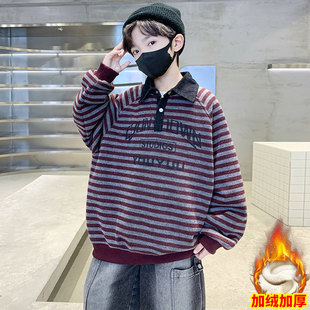 儿童装男童加绒卫衣秋冬款2026新款加厚男孩一体中大童上衣冬季潮