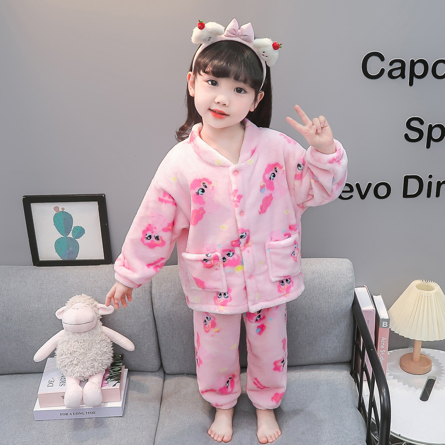 儿童睡衣女童秋冬款珊瑚绒宝宝卡通美乐蒂开衫家居服套装2025新款