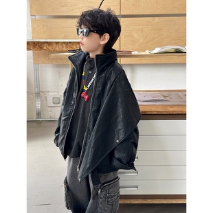 冬季 冬装 加厚大童夹克男孩潮 男童加绒皮衣外套2026秋冬新款 儿童装