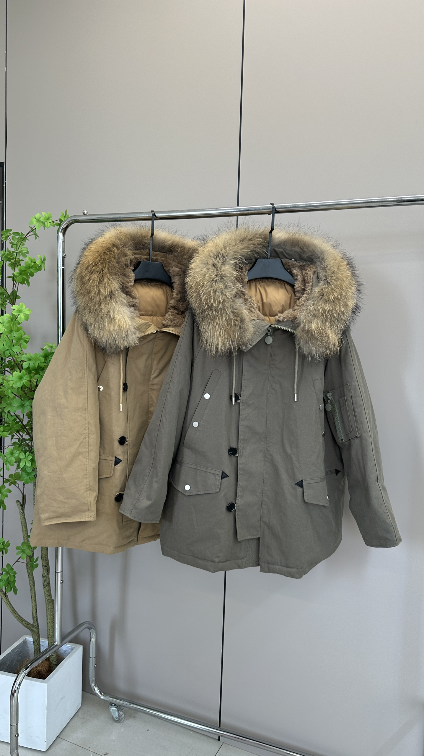 59010新款派克服女中长款工装羽绒服大毛领可拆卸