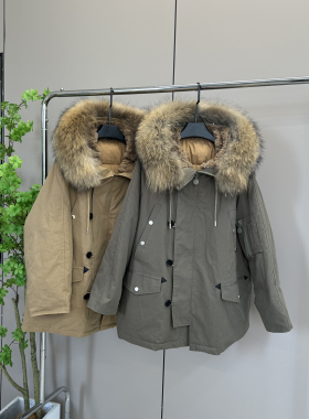 59010新款派克服女中长款工装羽绒服大毛领可拆卸