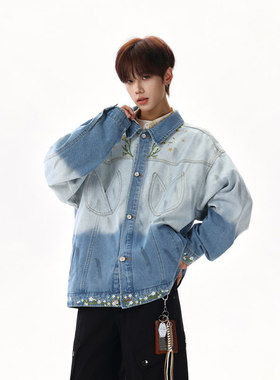 Anniehall official十九秋工作室西西里男装美式复古渐变牛仔外套