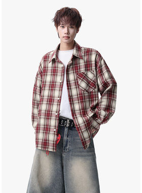 Anniehall official旋律风车男装十九秋工作室慵懒风长袖格子衬衫