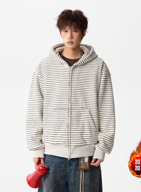 Anniehall official阿茶与阿古19STUDIO加绒条纹连帽开衫卫衣外套
