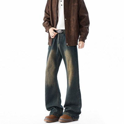 Anniehall official净化眼球nans男装加绒加厚水洗做旧微喇牛仔裤