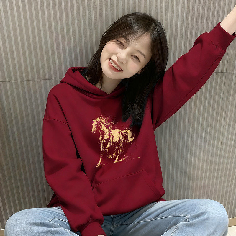 卫衣女2026马年本命年衣服加厚保暖上衣酒红色新年加绒连帽外套潮,女装/女士精品,卫衣/绒衫,淘宝优惠券,粉丝福利购,淘宝优惠卷