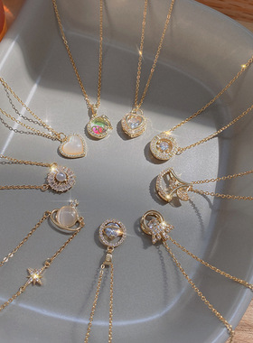 韩系复古钛钢项链女百搭感珍珠吊坠ins风小众锁骨链饰品