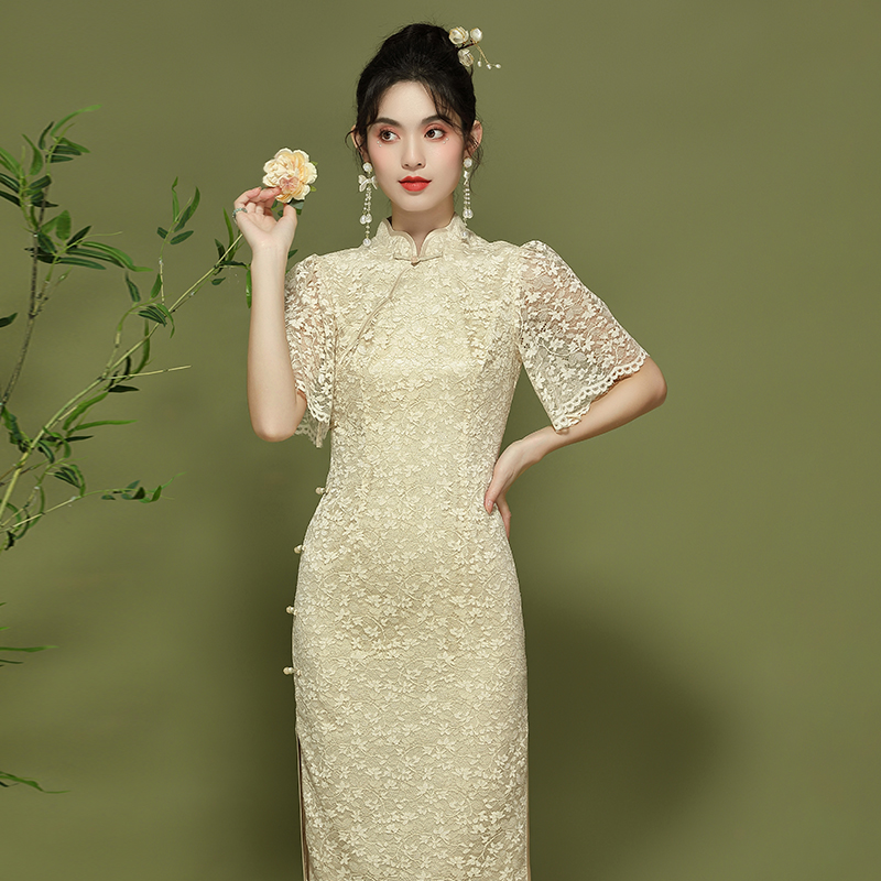 新中式年轻款荷叶袖日常改良旗袍