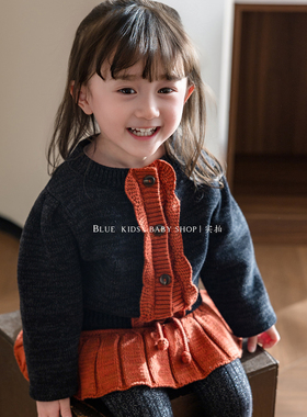 女童春秋冬保暖针织小众开衫毛衣半身裙裤 宝宝重工百搭针织外套