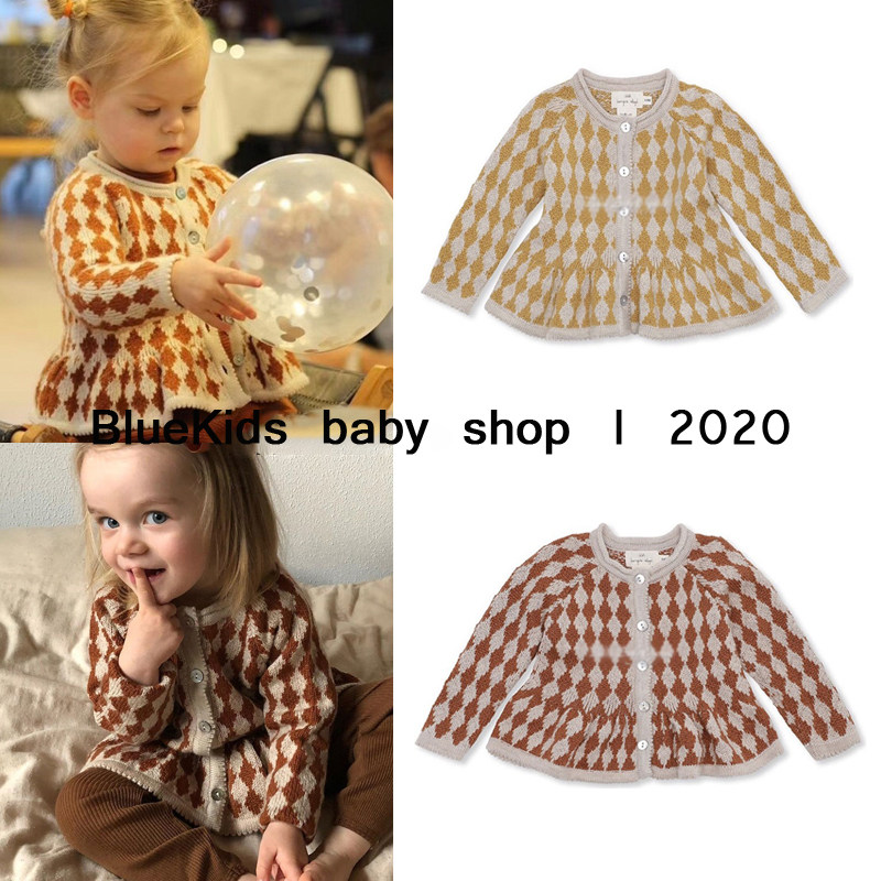 含20%羊毛~秋冬konges 女童菱格开衫毛衣儿童百搭针织娃娃衫外套