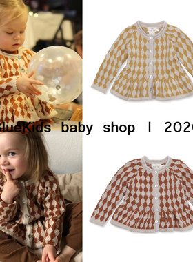 含20%羊毛~秋冬konges 女童菱格开衫毛衣儿童百搭针织娃娃衫外套