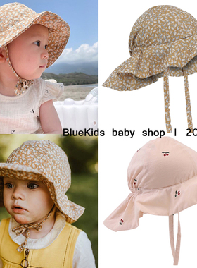 100%有机棉丹麦Konges宝宝碎花遮阳帽婴儿渔夫帽海边防晒太阳帽子