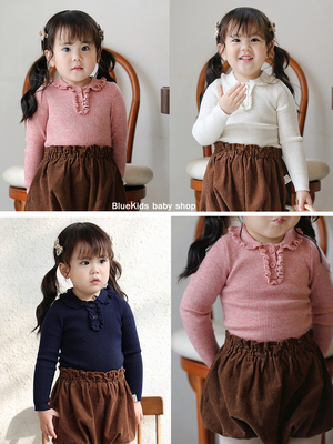 女童羊毛针织打底衫花边薄款上衣