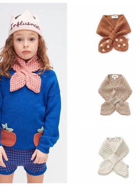 围脖ins风 秋冬oeuf系列男女婴儿童宝宝柔软小鹿交叉蝴蝶结围巾