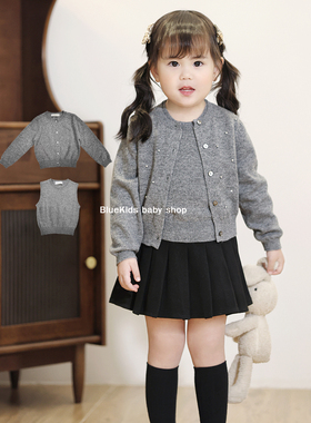 25春秋童装手工钉钻羊毛针织开衫 女童柔软背心 宝宝毛衣百搭上衣