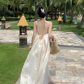 三亚度假海边沙滩裙长裙法式 吊带白色连衣裙海岛旅游绝美穿搭ootd