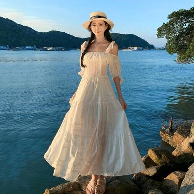 现货秒发刺绣镂空白色仙气连衣裙