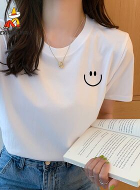 稻草人欧洲站白色棉短袖t恤女夏季2025新款女士打底衫正肩体恤ins