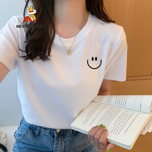 稻草人欧洲站白色棉短袖t恤女夏季2025新款女士打底衫正肩体恤ins