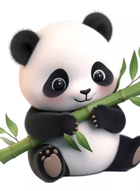 呆萌抱竹子可爱熊猫卡通汽车贴纸