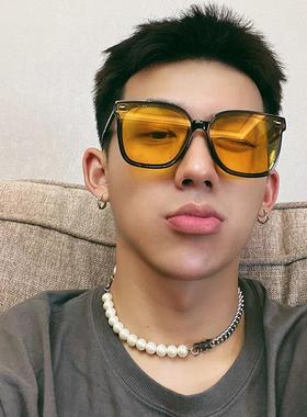 墨镜男款2025新款复古透明黄色ns网红开车大脸防紫外线女太阳镜