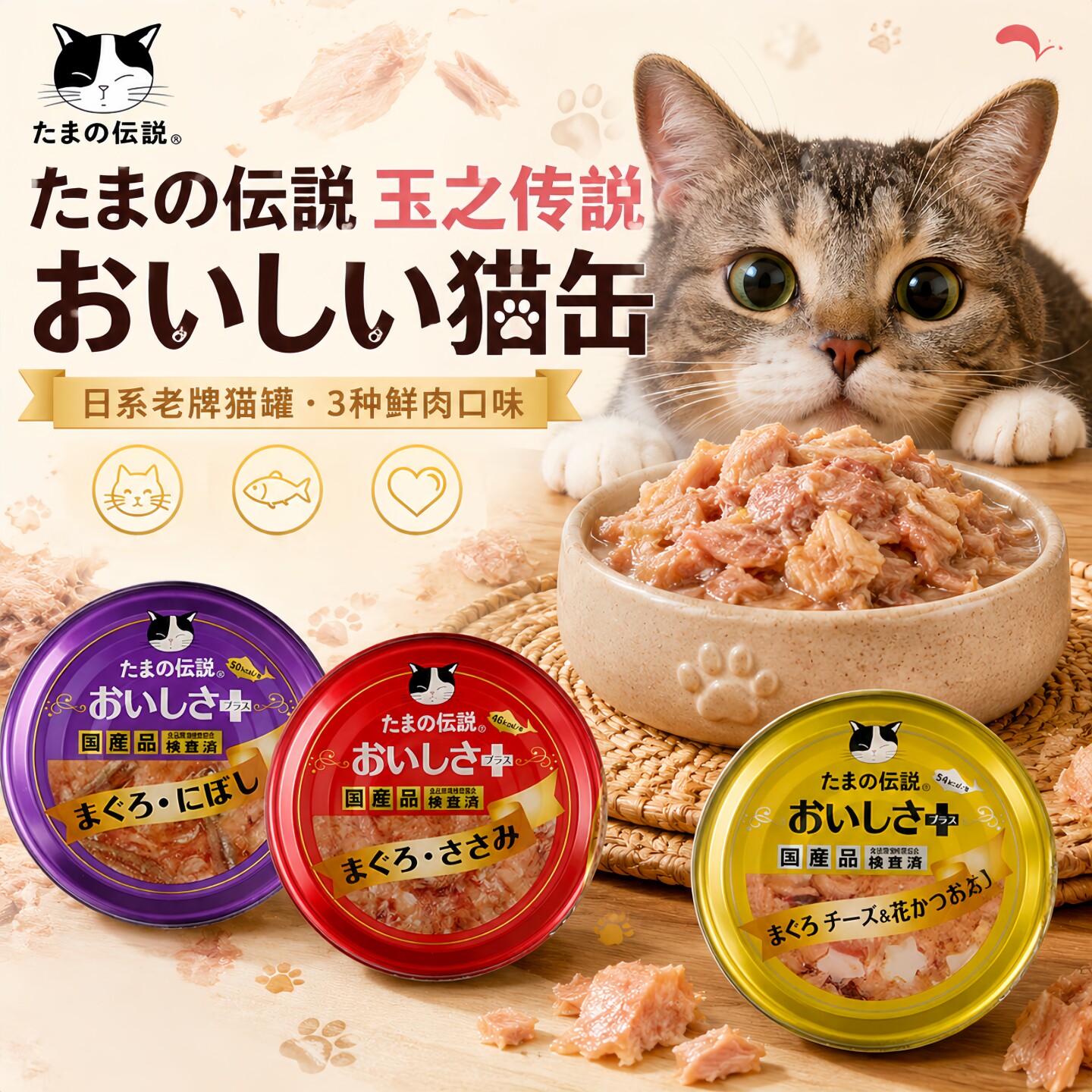 日本进口三洋的传说美食家低卡猫罐头金枪鱼奶酪味猫零食补水湿粮