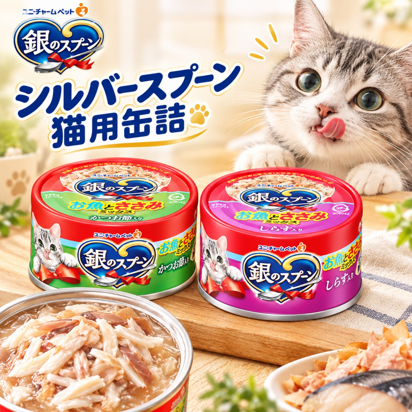 日本进口猫罐头尤妮佳银勺猫湿粮猫零食成猫拌粮金枪鱼鲣鱼鸡胸肉