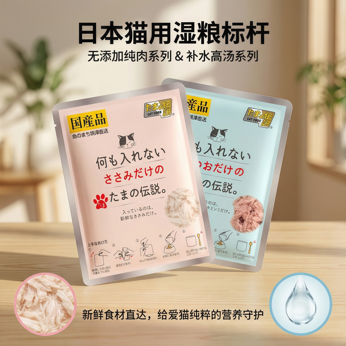 日本三洋的传说无添加功能性补水高汤纯肉餐包猫零食湿粮全阶段
