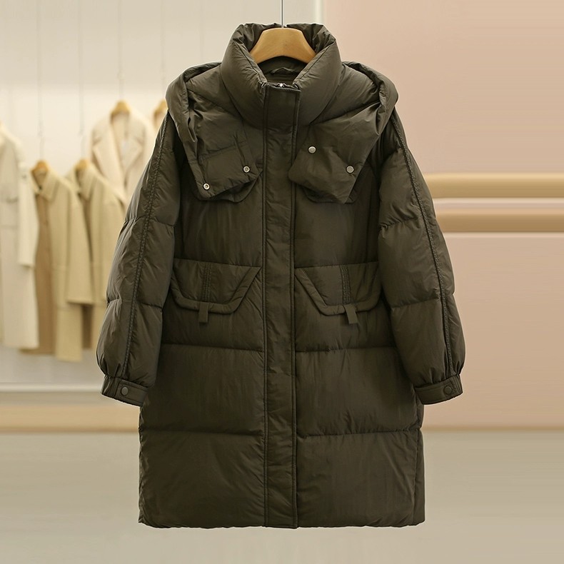 柚D羽绒服军绿色和米白色