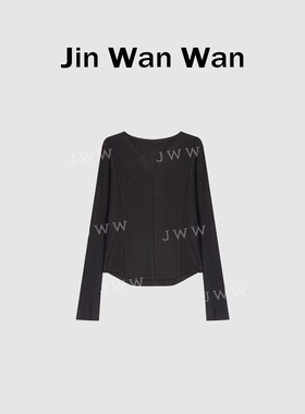 【炫乐】V领坑条打底衫韩版修身上衣 87786