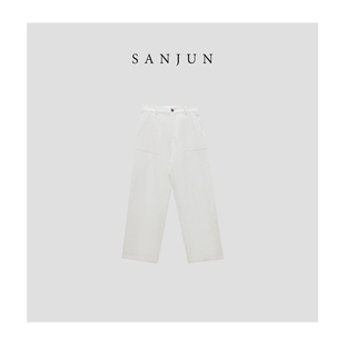 SANJUN高端定制 高腰垂感老钱风西装 直筒休闲裤 1110 清韵留白