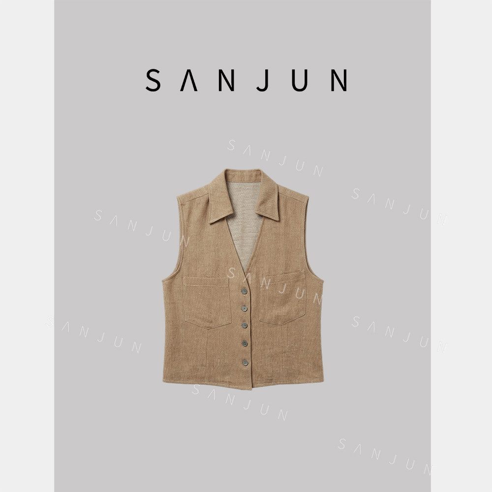 SANJUN【烟雨半山】老钱风复古风V领无袖马甲 2687