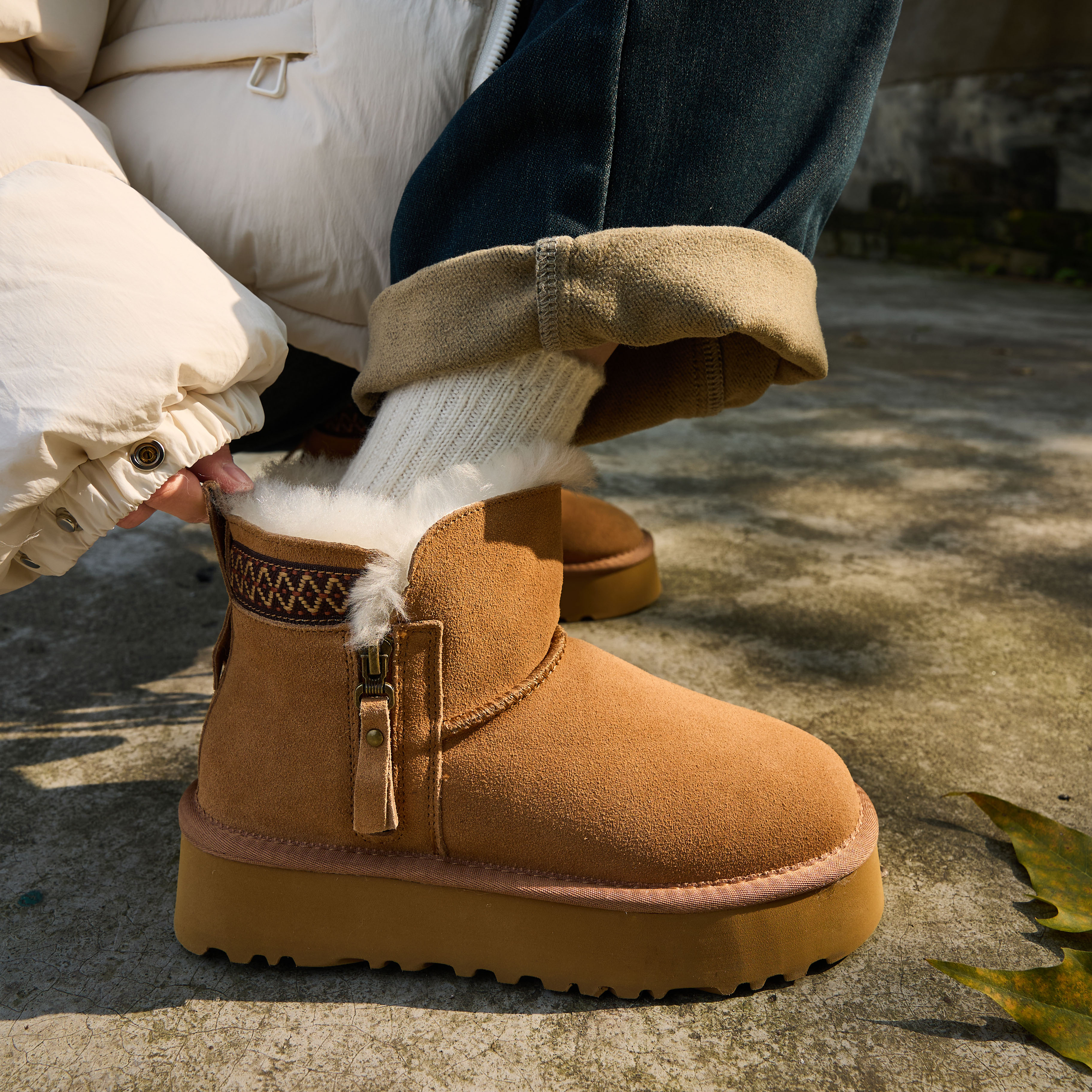 【叶小欧】厚底雪地靴女款2025真皮加绒加棉保暖棉鞋面包鞋冬季款