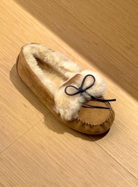 【叶小欧】皮毛一体毛毛乐福鞋豆豆鞋女冬季厚底加绒加厚雪地靴