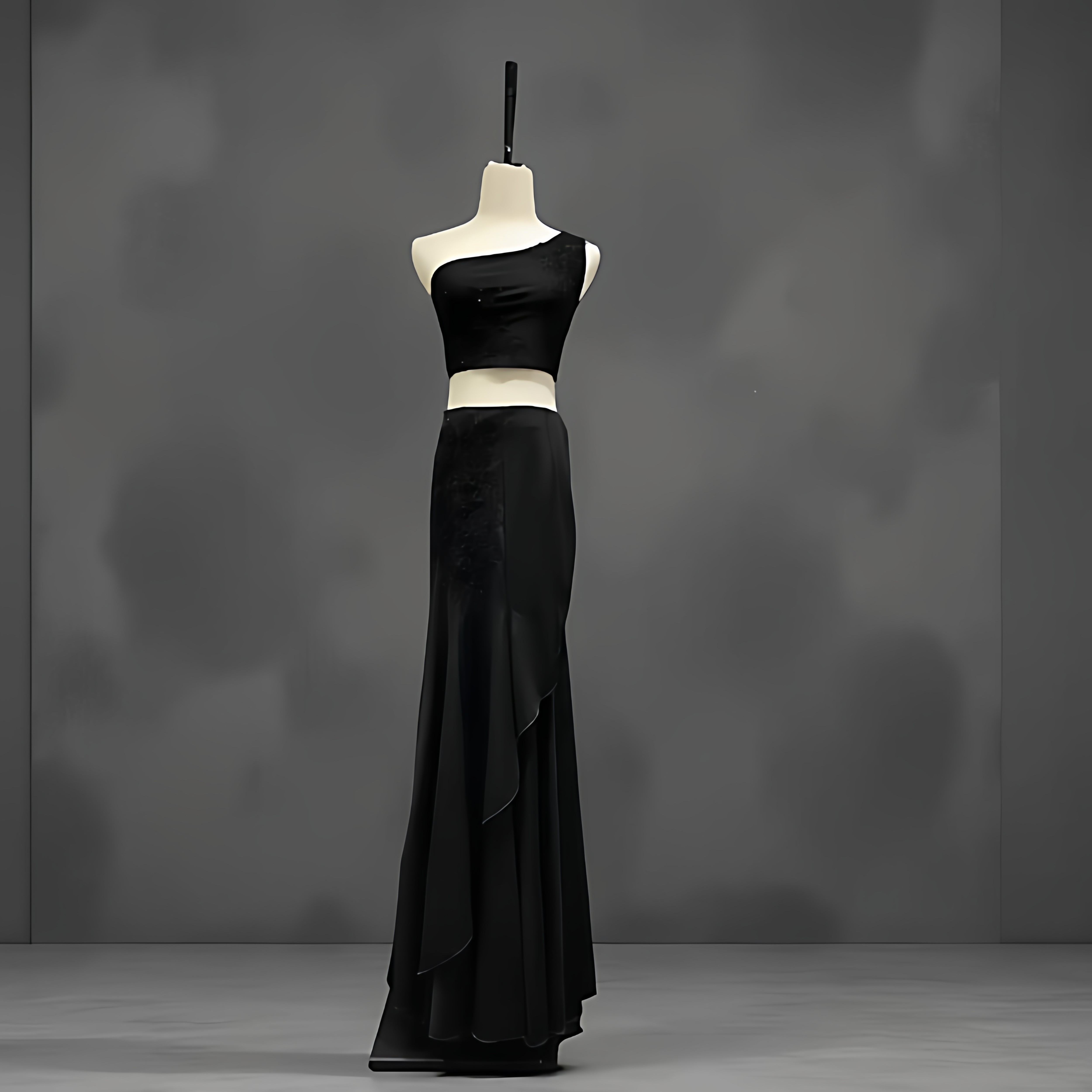 黑色单肩鱼尾演出服女艺考