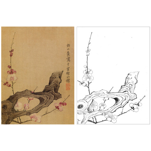 陈洪绶花鸟写生册工笔画白描底稿《梅绝世姿》初学临高清线稿Q052
