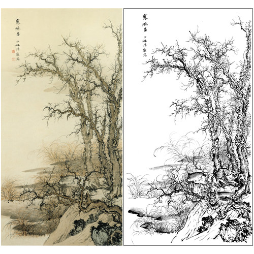 山水画工笔画白描底稿陈少梅