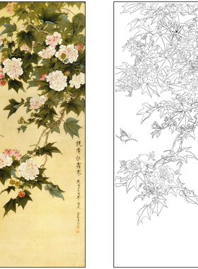 木芙蓉俞致贞高清工笔画挺秀拒霜寒临摹勾线实物打印白描底稿JV07