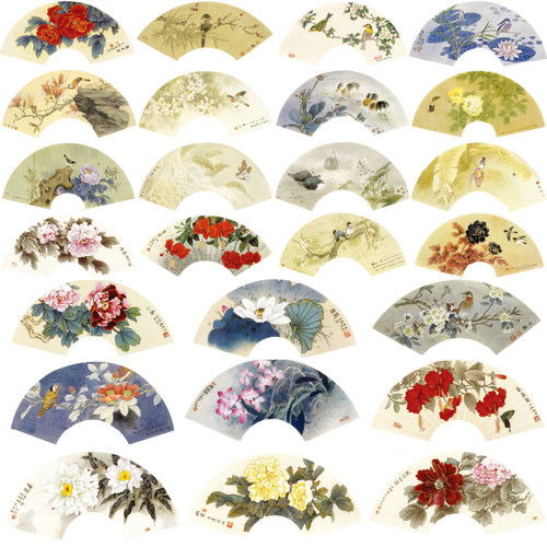 工笔画扇面底稿花鸟实物打印稿