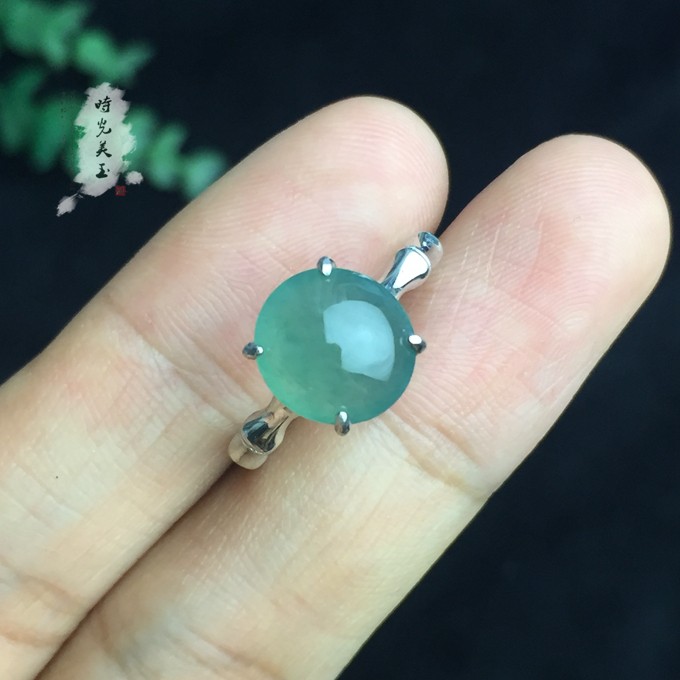送证书925银镶天然a货翡翠冰种晴水玉蛋面女开活口大蛋面简单戒指