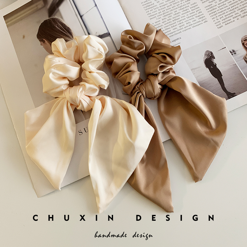 纯色仿真丝发圈蝴蝶结流苏宽边