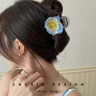 超仙复古仿真虞美人花朵抓夹2024年新款 半扎后脑勺盘发鲨鱼夹发夹